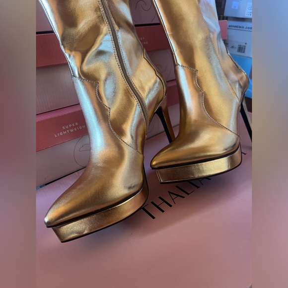 Thalia Sodi Womens Trixi Platform Stiletto Gold Matte 10M - Picture 5 of 9